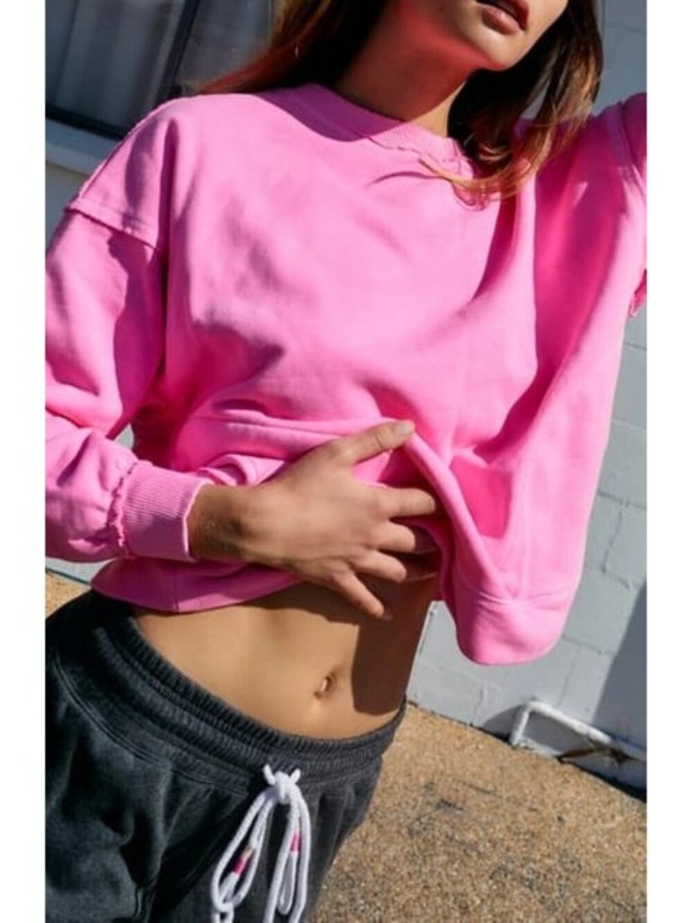 Free People Movement Pink Oversized Crew Neck Sweater M| Coquette Y2K Balletcore